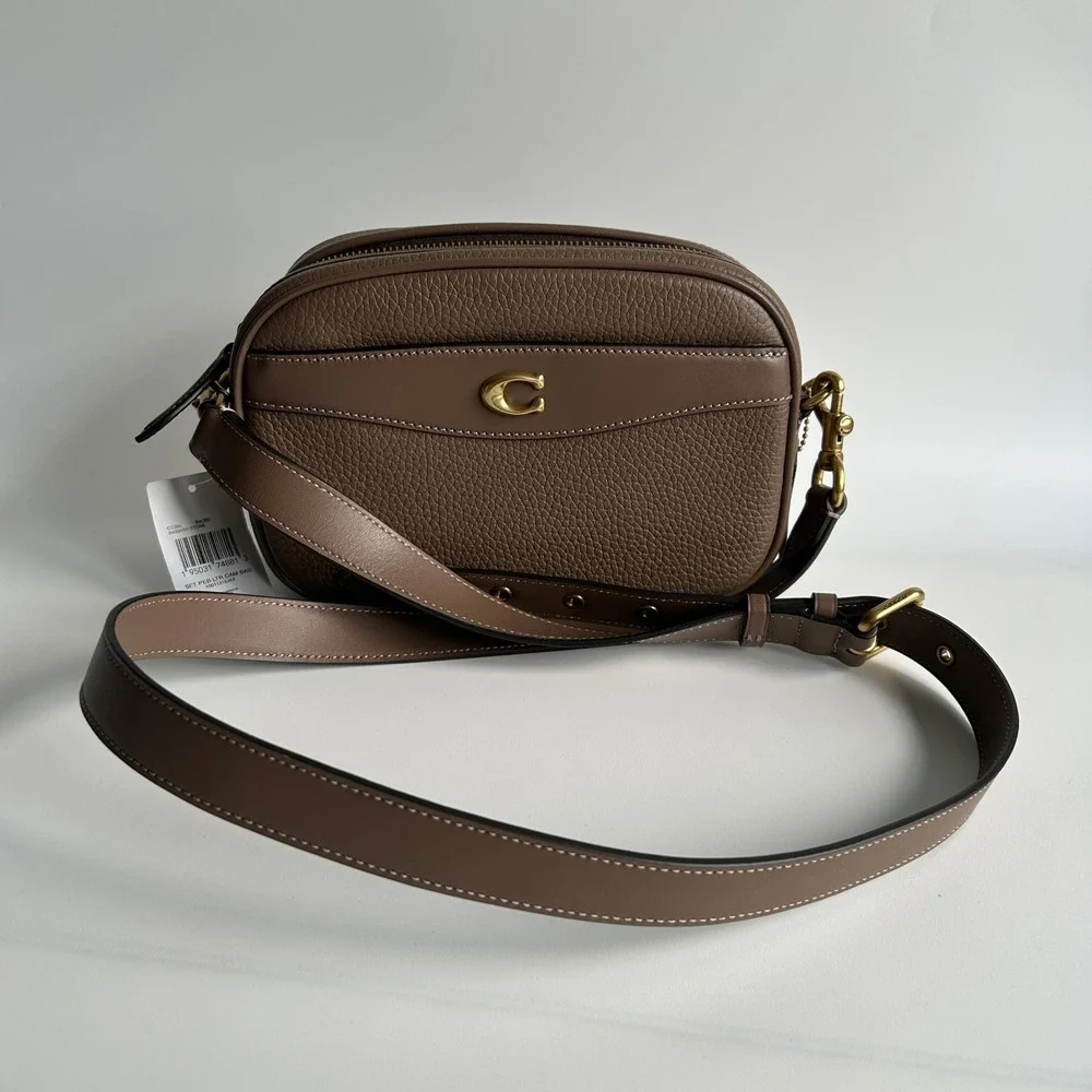 Coach Camera Bag Dark Stone Soft Pebble Leather Crossbody CC386